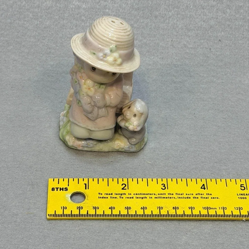 1997 Precious Moments Seasoned With A Smile Salt Pepper Shakers Girl Bench Puppy